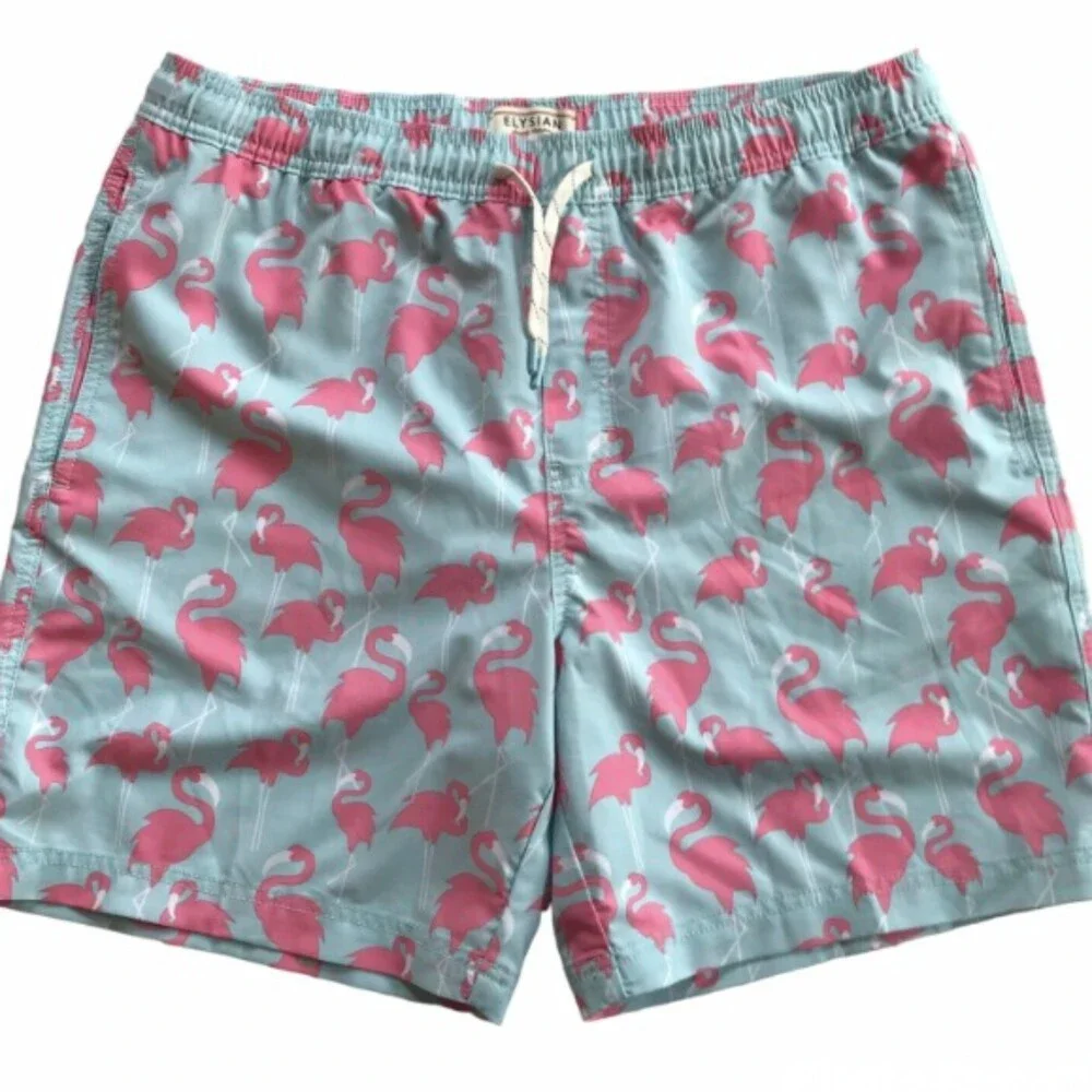 Elysian Supply Company Large Swim Trunks-Flamingo Print-UPF 50 -Novelty-Beach
